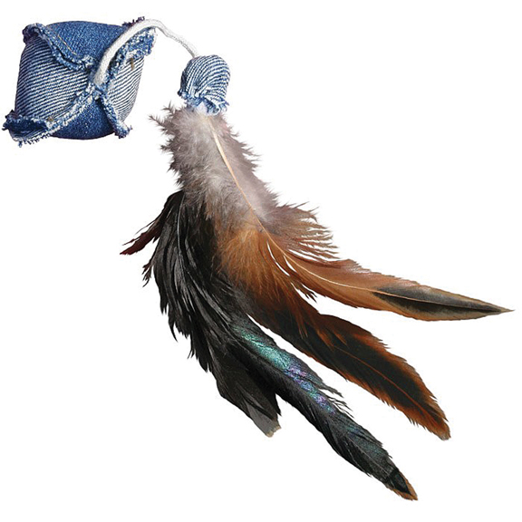 DENIM BALL WITH FEATHERS CAT TOY