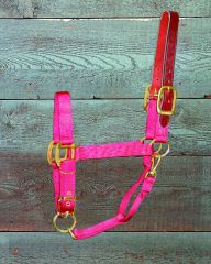 Adjustable Halter W/leather Head Poll  - Red - Yearling