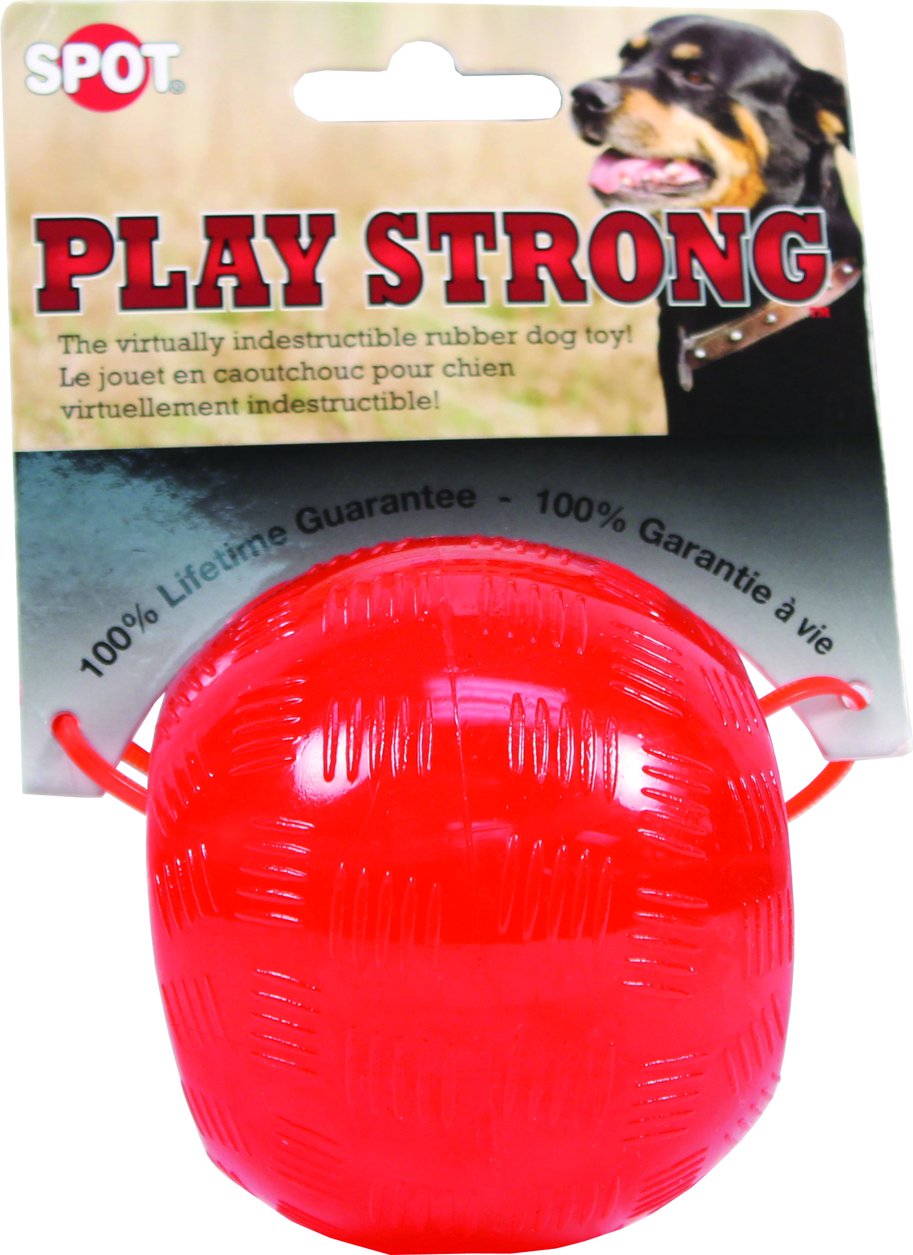 PLAY STRONG RUBBER BALL DOG TOY