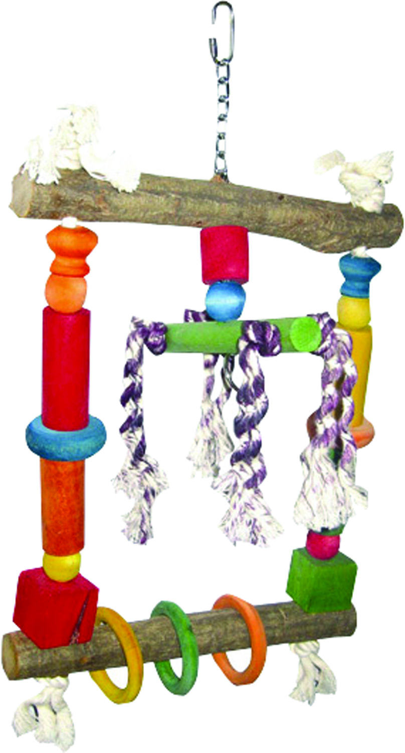 HAPPY BEAKS NATURAL WOOD SWING WITH ROPE BIRD TOY