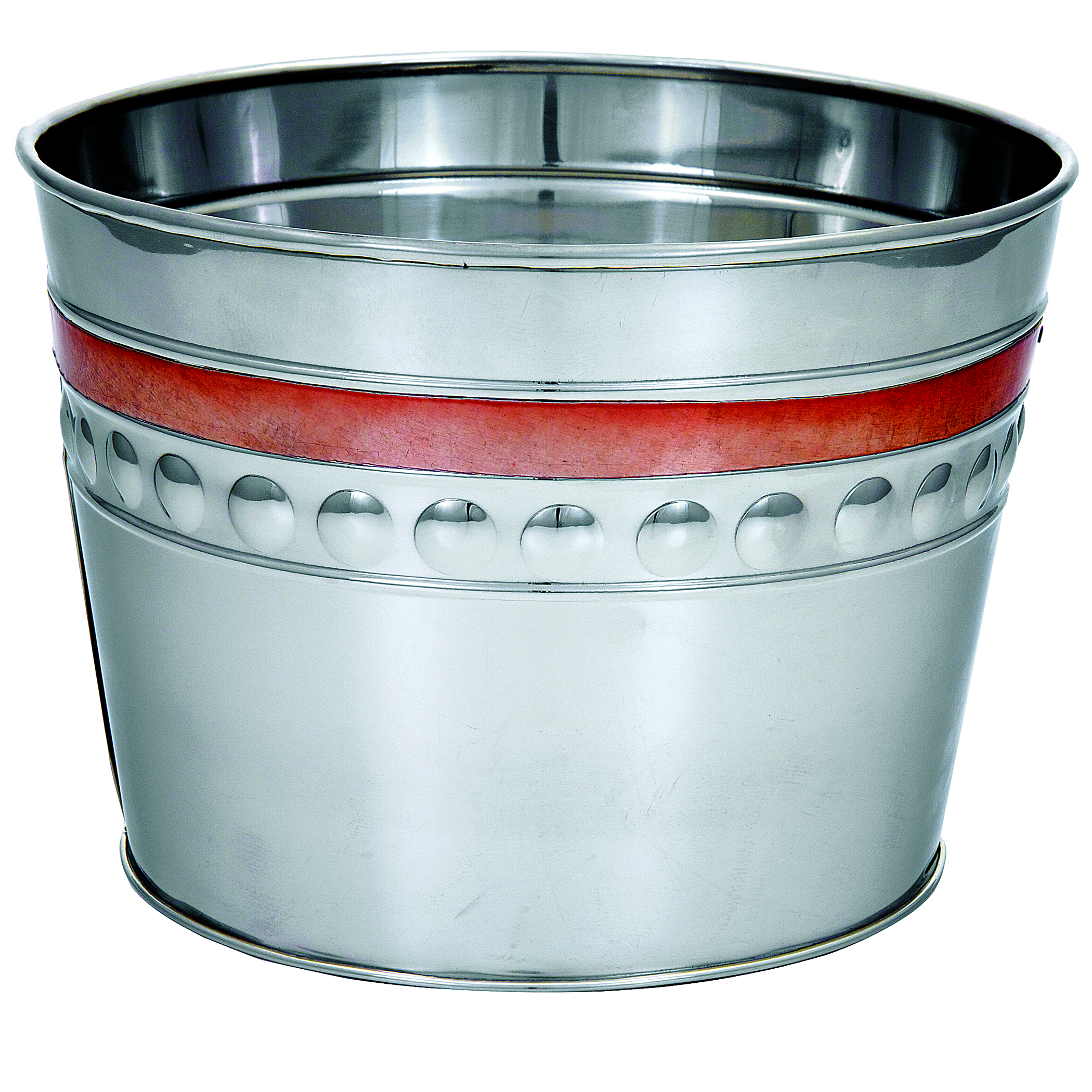 STAINLESS STEEL PLANTER WITH RED BAND