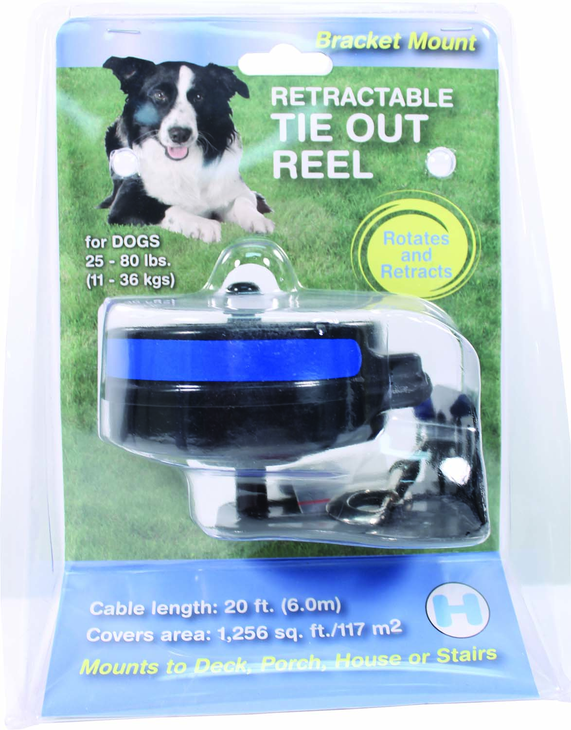 REFLECTIVE RETRACTABLE TIE OUT REEL WITH BRACKET