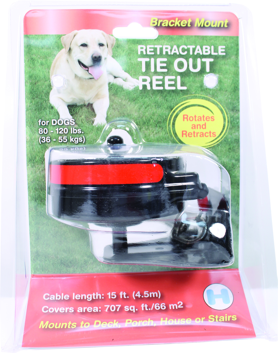 REFLECTIVE RETRACTABLE TIE OUT REEL WITH BRACKET