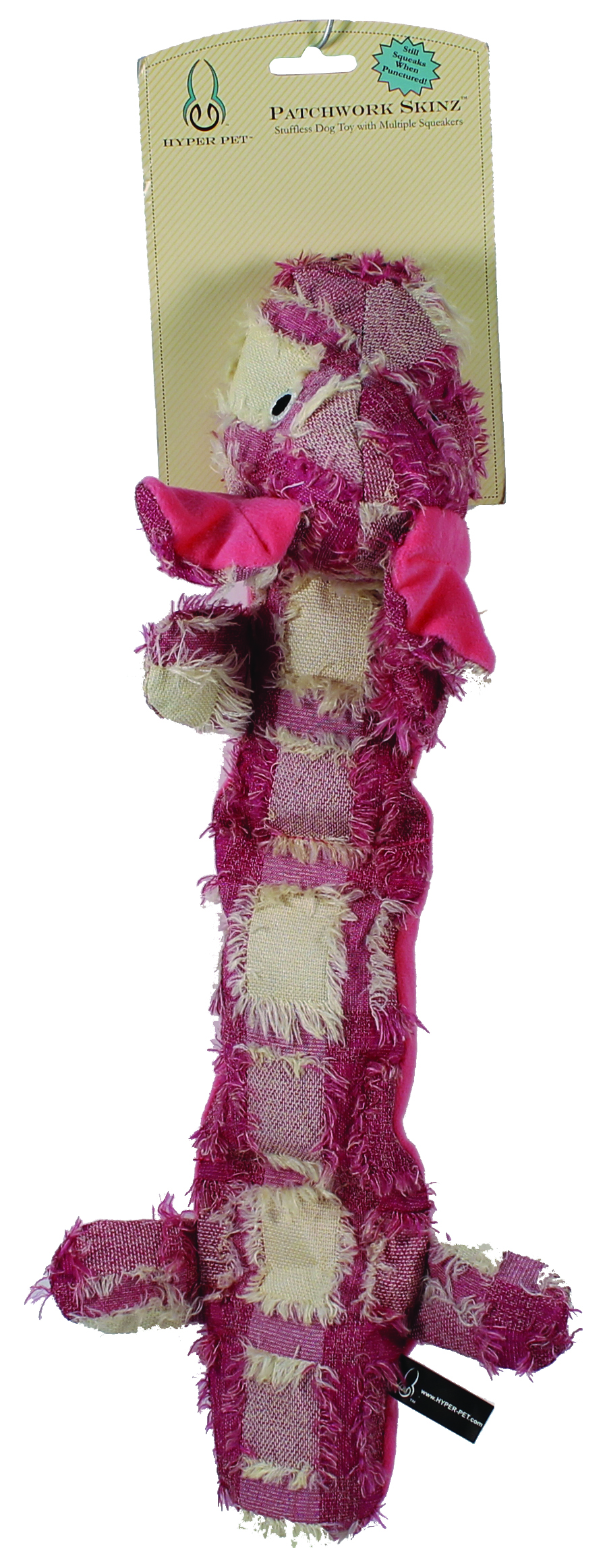 PATCHWORK SKINZ STUFFLESS DOG TOY WITH SQUEAKER