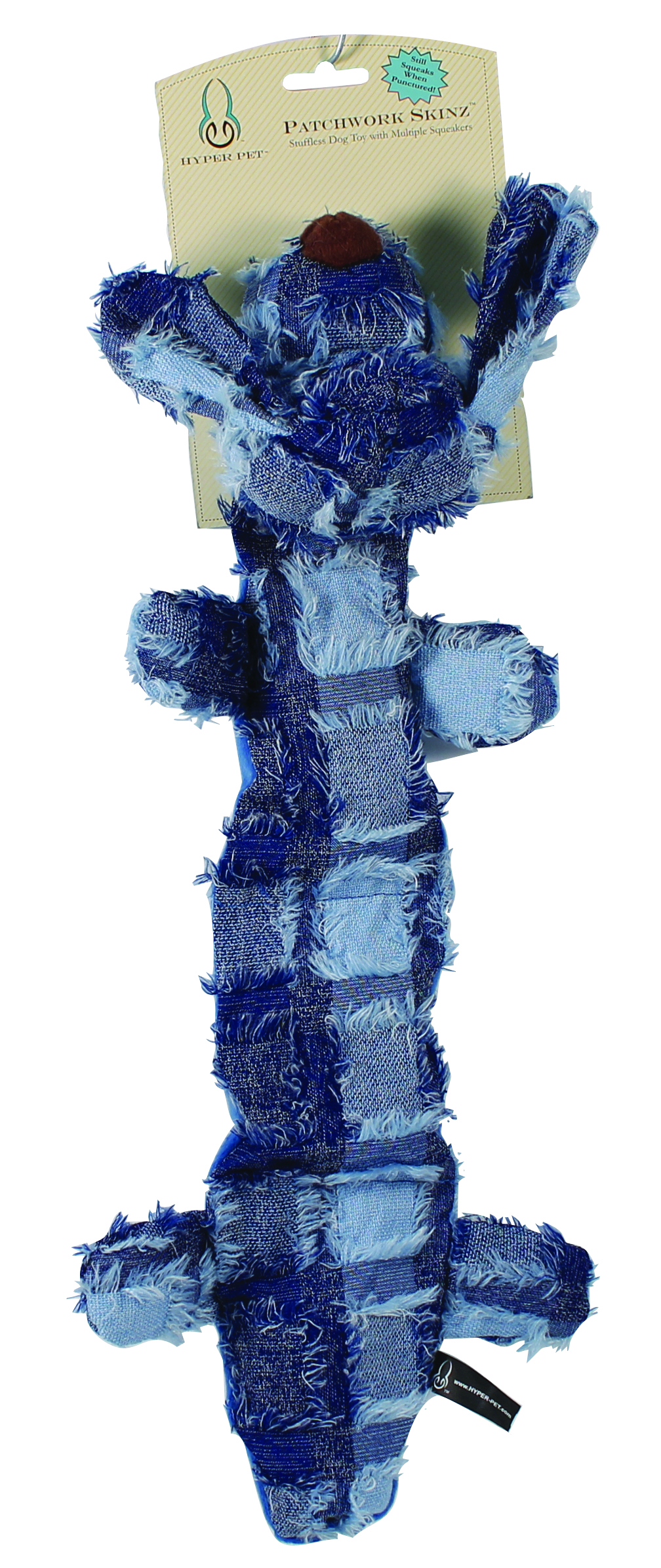 PATCHWORK SKINZ STUFFLESS DOG TOY WITH SQUEAKER