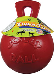 Red Tug-N-Toss ball - 4.5 in dog toy