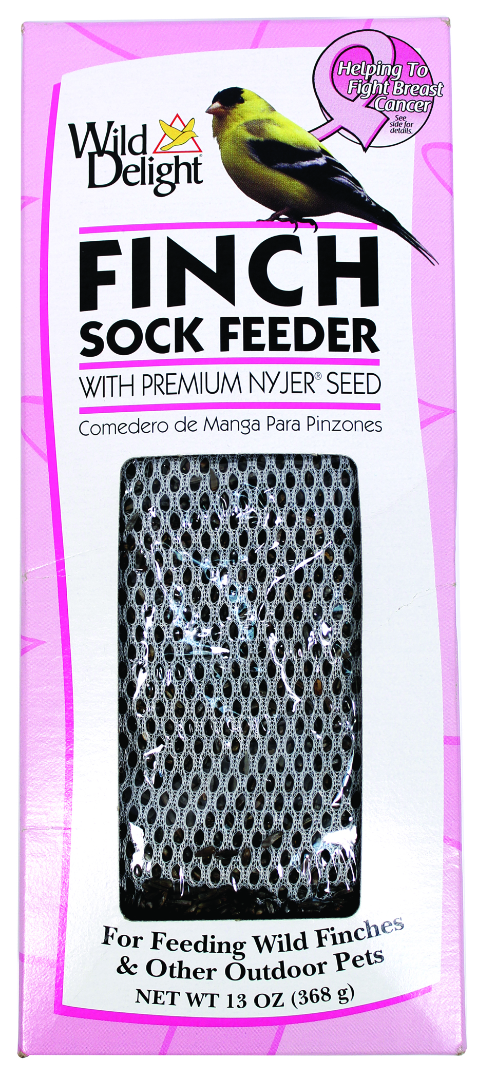 WILD DELIGHT PINK RIBBON FINCH SOCK FEEDER