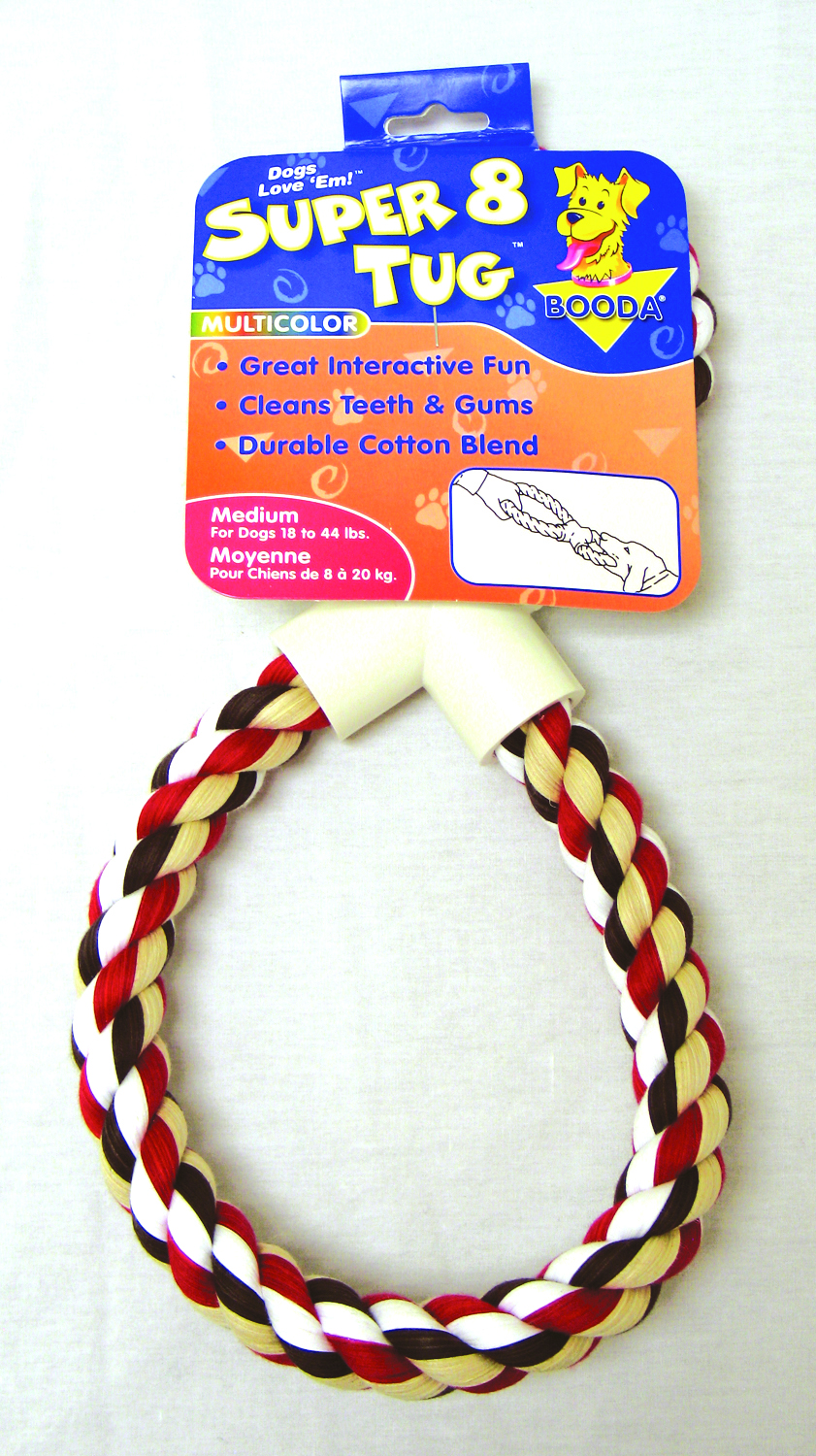 Multicolored super 8 tug dog toy, medium