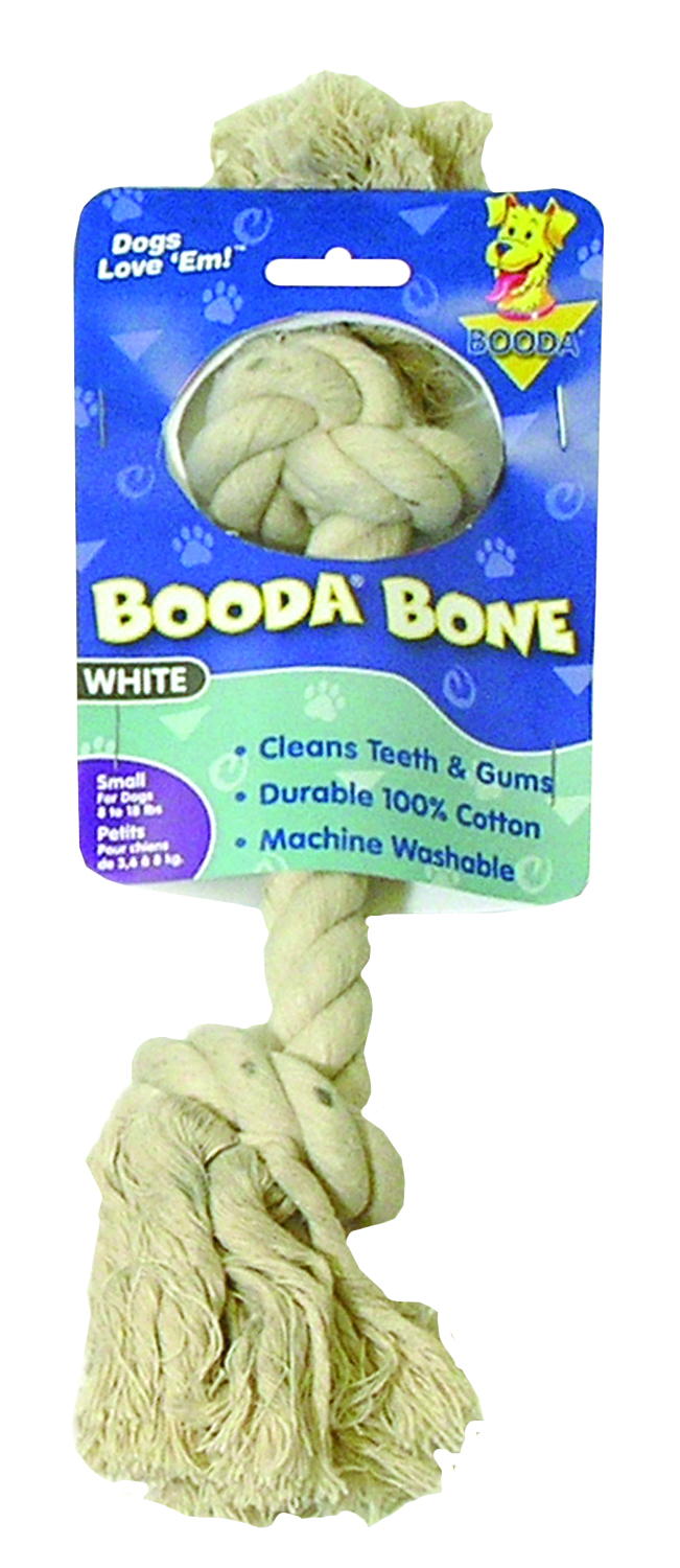 The original booda bone, small rope dog toy, white