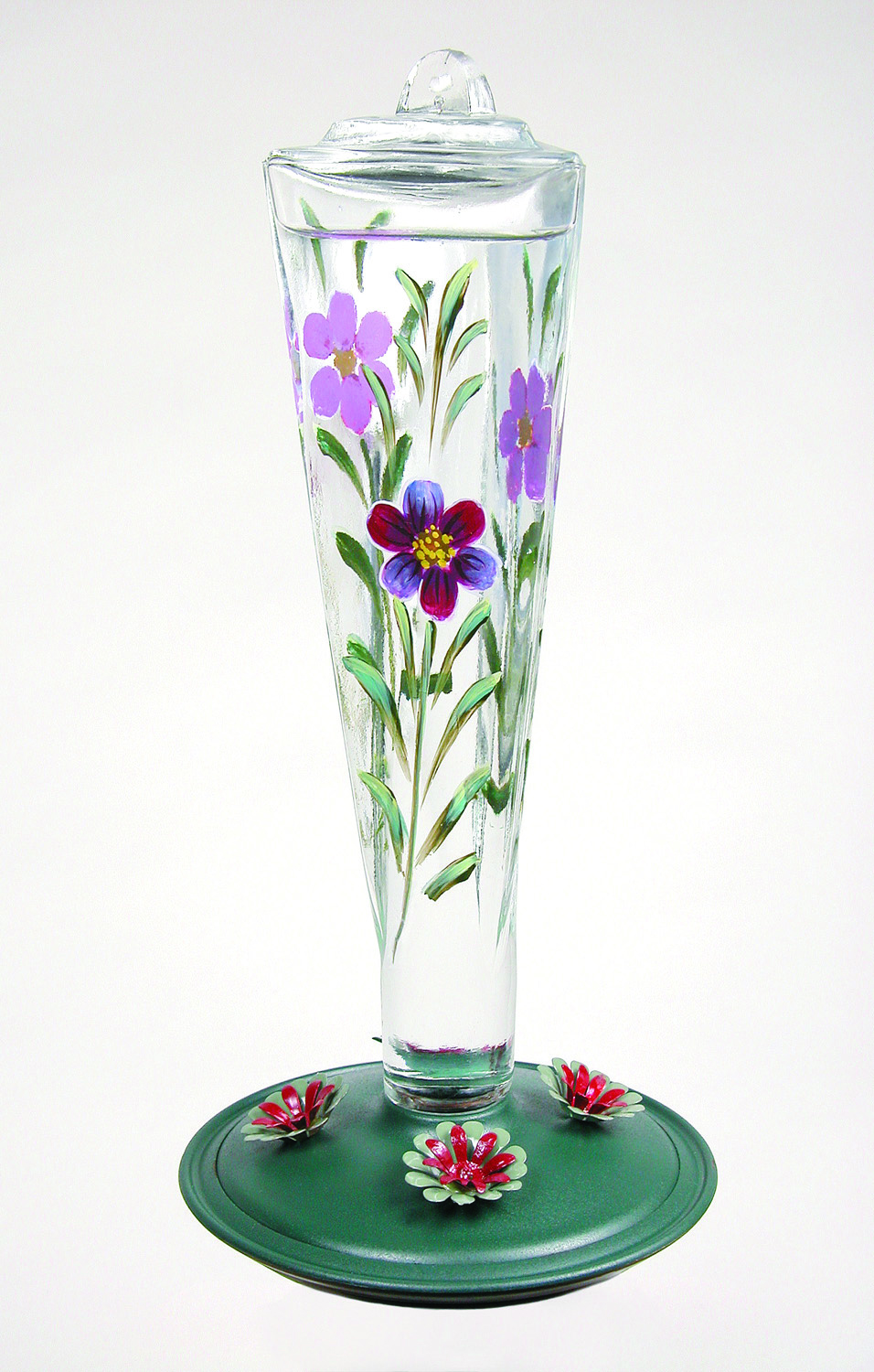 Violet Meadows Glass Hummingbird Feeder - Hand-painted fluted gl