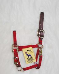 Pony Adjustable Halter W/leather Head Poll - Red