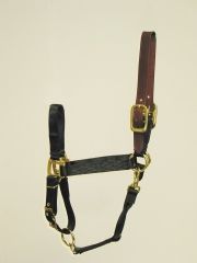 Adjustable Halter W/leather Head Poll - Black - Yearling
