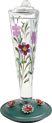 Violet Meadows Glass Hummingbird Feeder - Hand-painted fluted gl