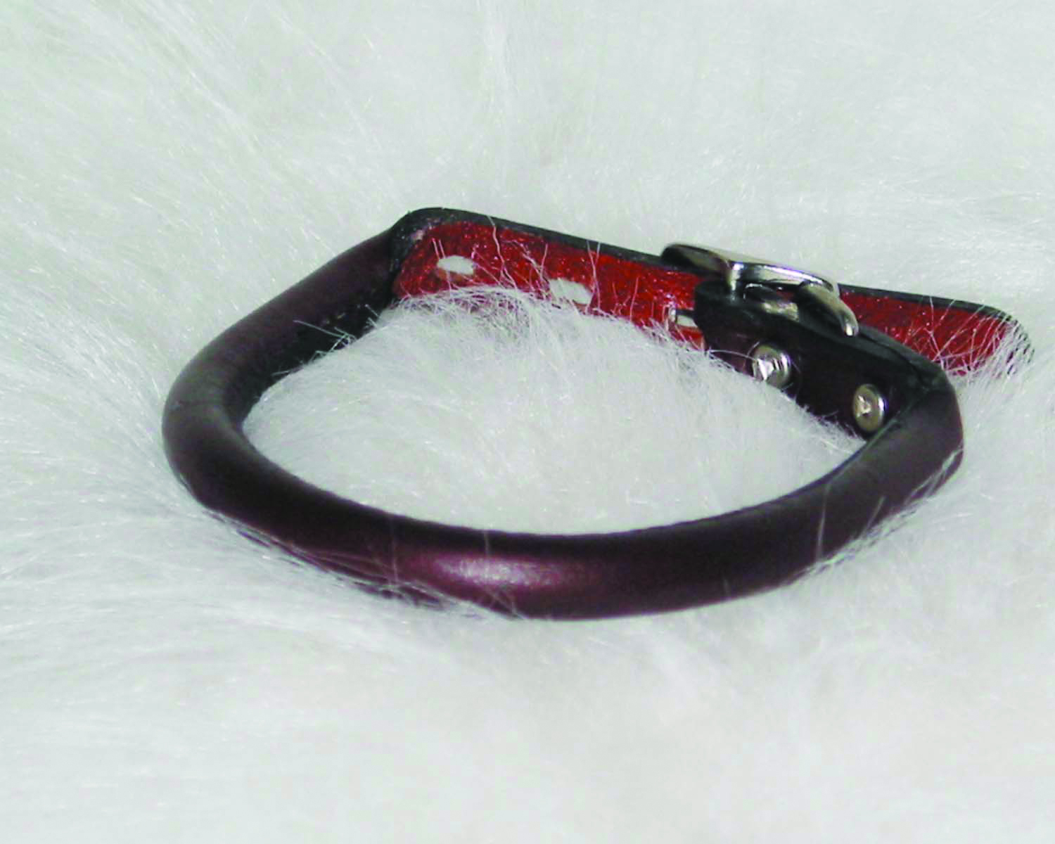 14" Rolled Leather Collar - Burgundy