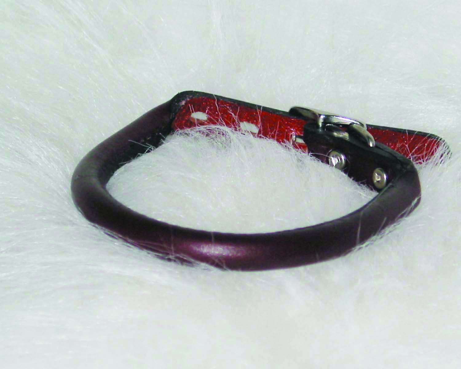 12" Rolled Leather Collar - Burgundy