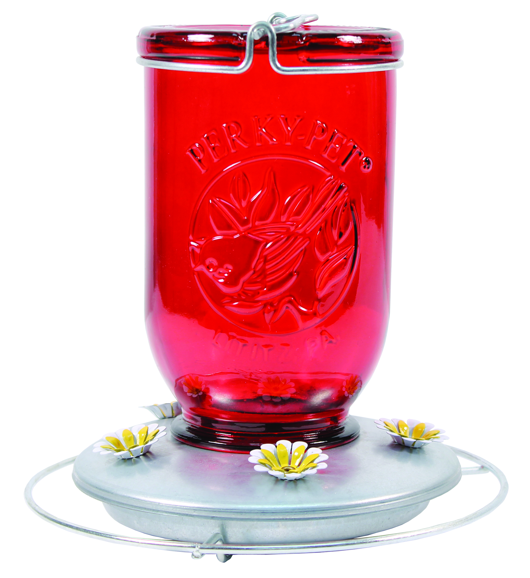 RED MASON JAR HUMMINGBIRD FEEDER