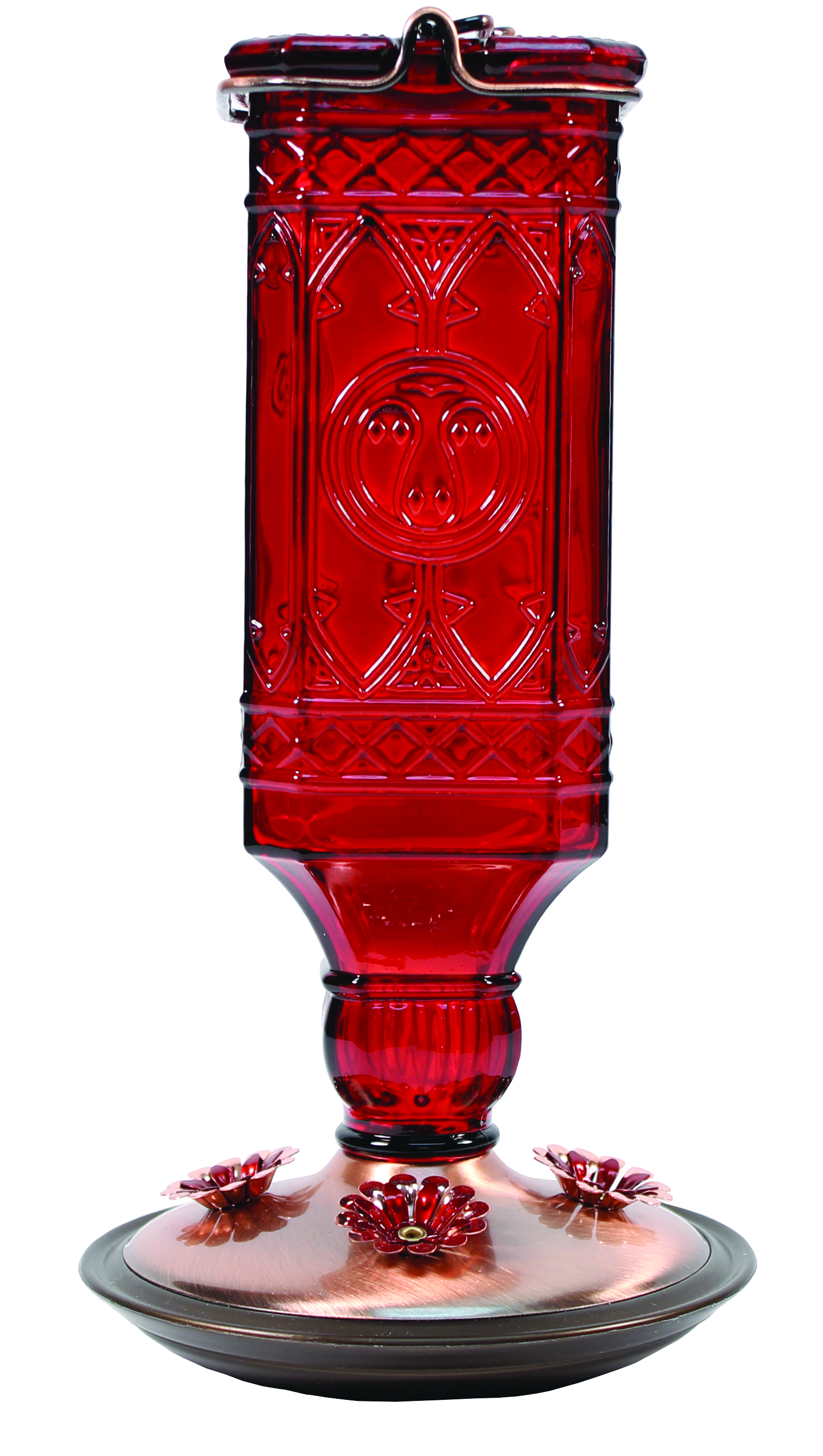 RED SQUARE ANTIQUE HUMMINGBIRD FEEDER