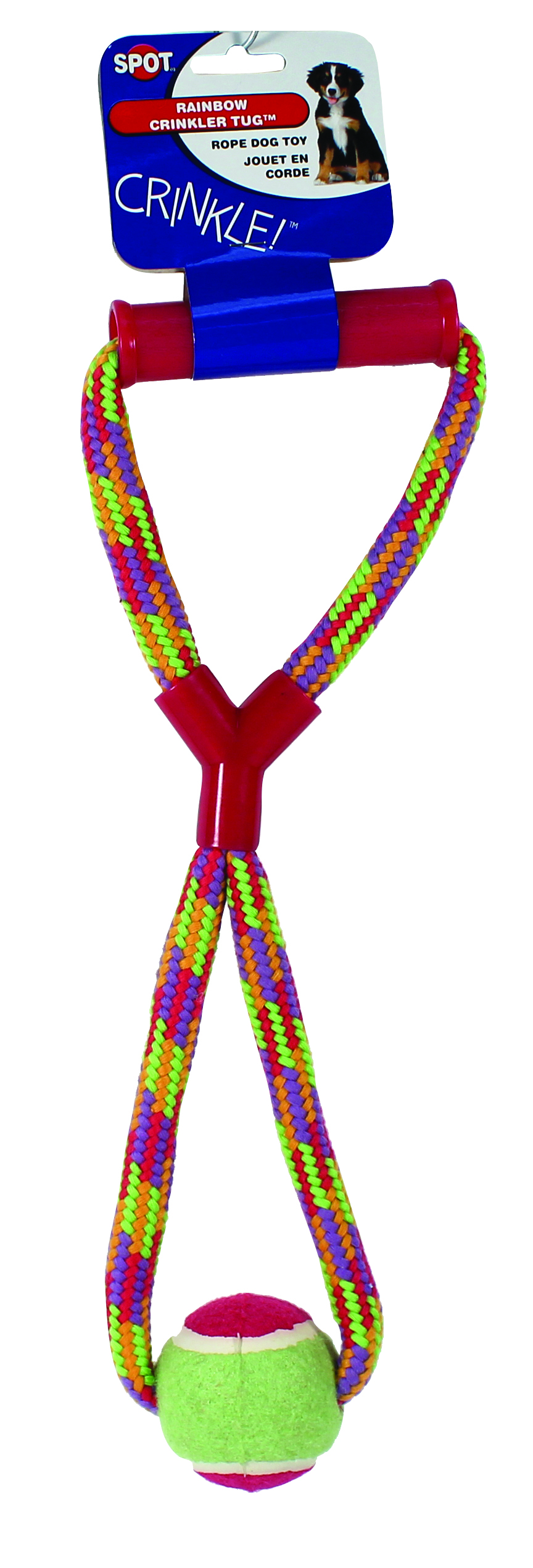 SPOT CRINKLER ROPE TUG WITH TENNIS BALL AND HANDLE
