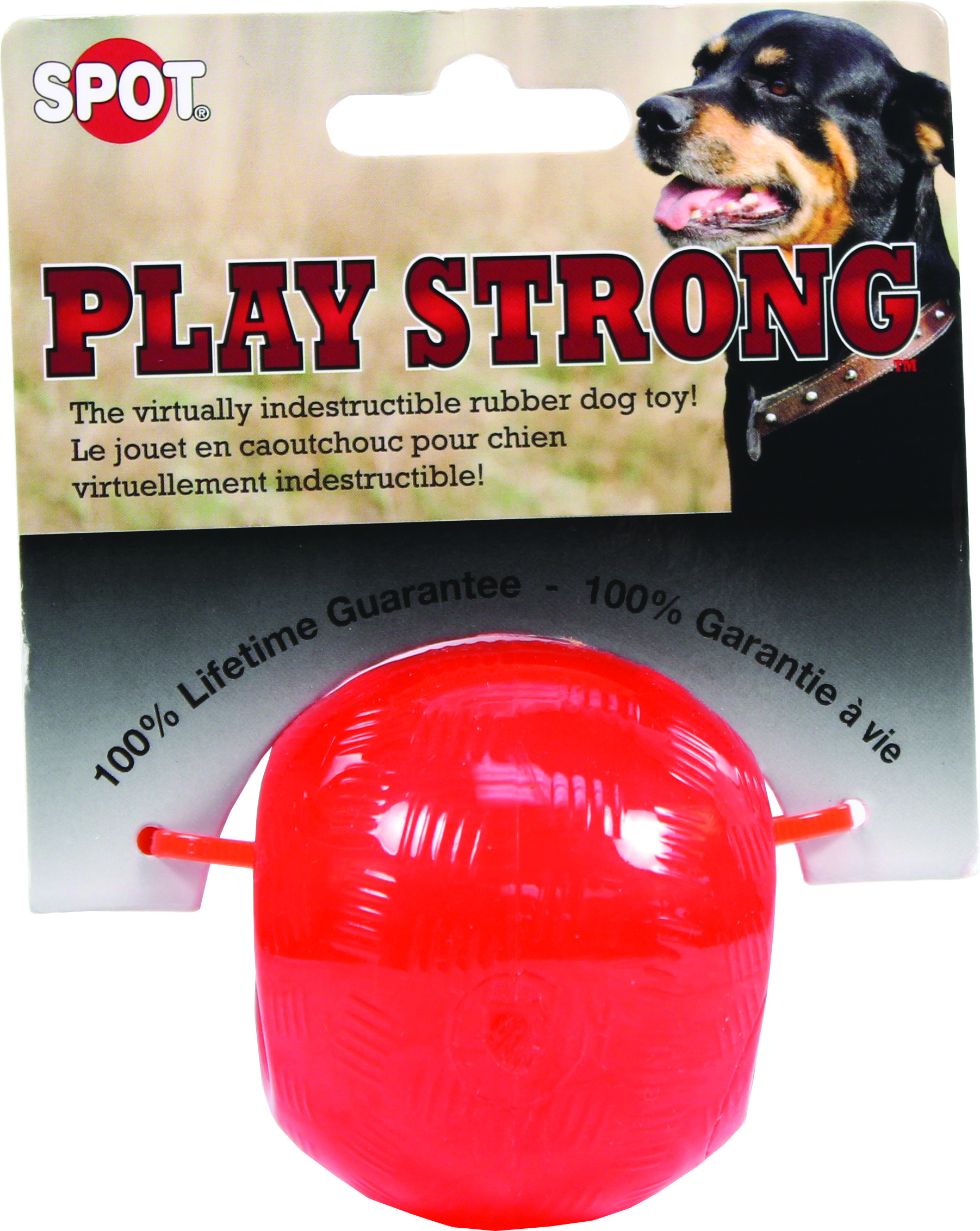 PLAY STRONG RUBBER BALL DOG TOY