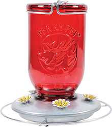 RED MASON JAR HUMMINGBIRD FEEDER