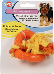 LIL  SPOTS RUBBER AND ROPE DOG TOY