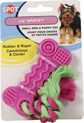 LIL  SPOTS RUBBER AND ROPE DOG TOY